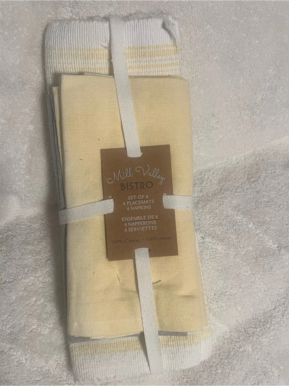 Mill Valley Bistro Yellow & white Cotton Placemat & yellow and light grey Napkin